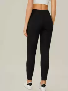 SHEIN EZwear Drawstring Waist Solid Leggings - Black - View 2
