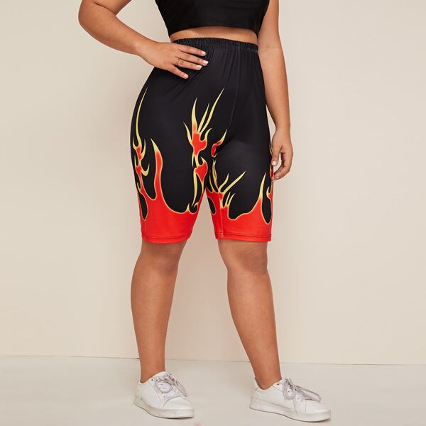 

Plus Fire Print Biker Shorts, Black