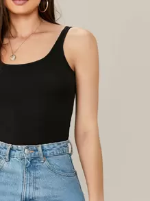 SHEIN Essnce Tank top ajustado unicolor - Negro - Ver 4