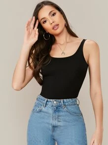 SHEIN Essnce Tank top ajustado unicolor - Negro - Ver 1