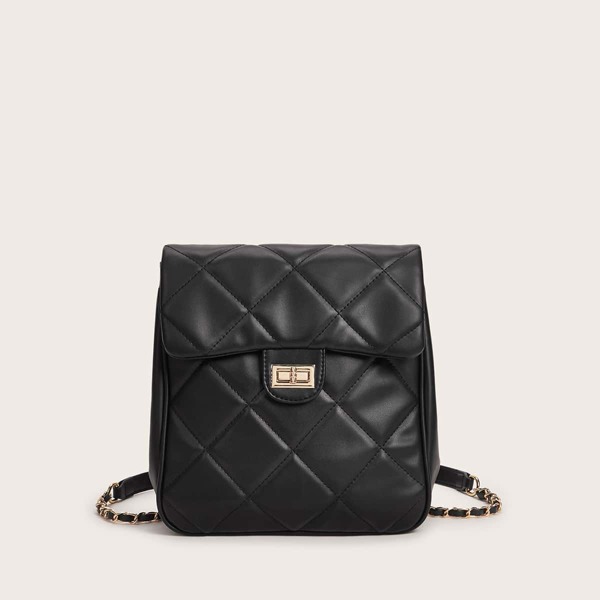 

Twist Lock Quilted Backpack, Black