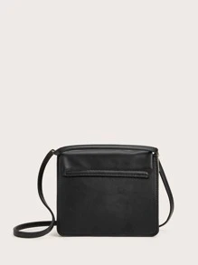 Mini Ruched Detail Flap Crossbody Bag - Black - View 3