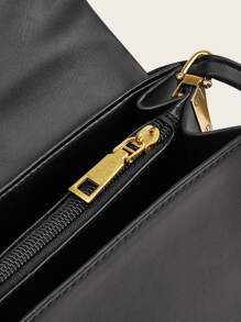 Mini Ruched Detail Flap Crossbody Bag - Black - View 5