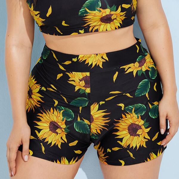 

Plus Sunflower Print Bikini Shorts, Multicolor