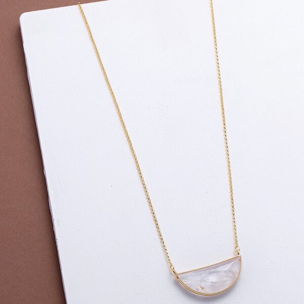 

Cracked Clear Half Circle Pendant Necklace, Gold