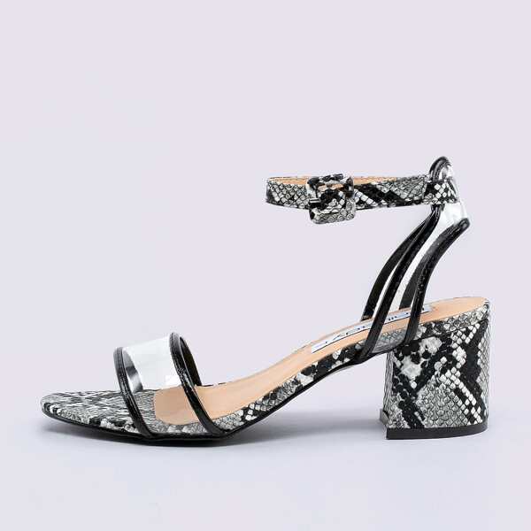 

Clear Straps Snakeskin Chunky Heel Sandals, Multicolor