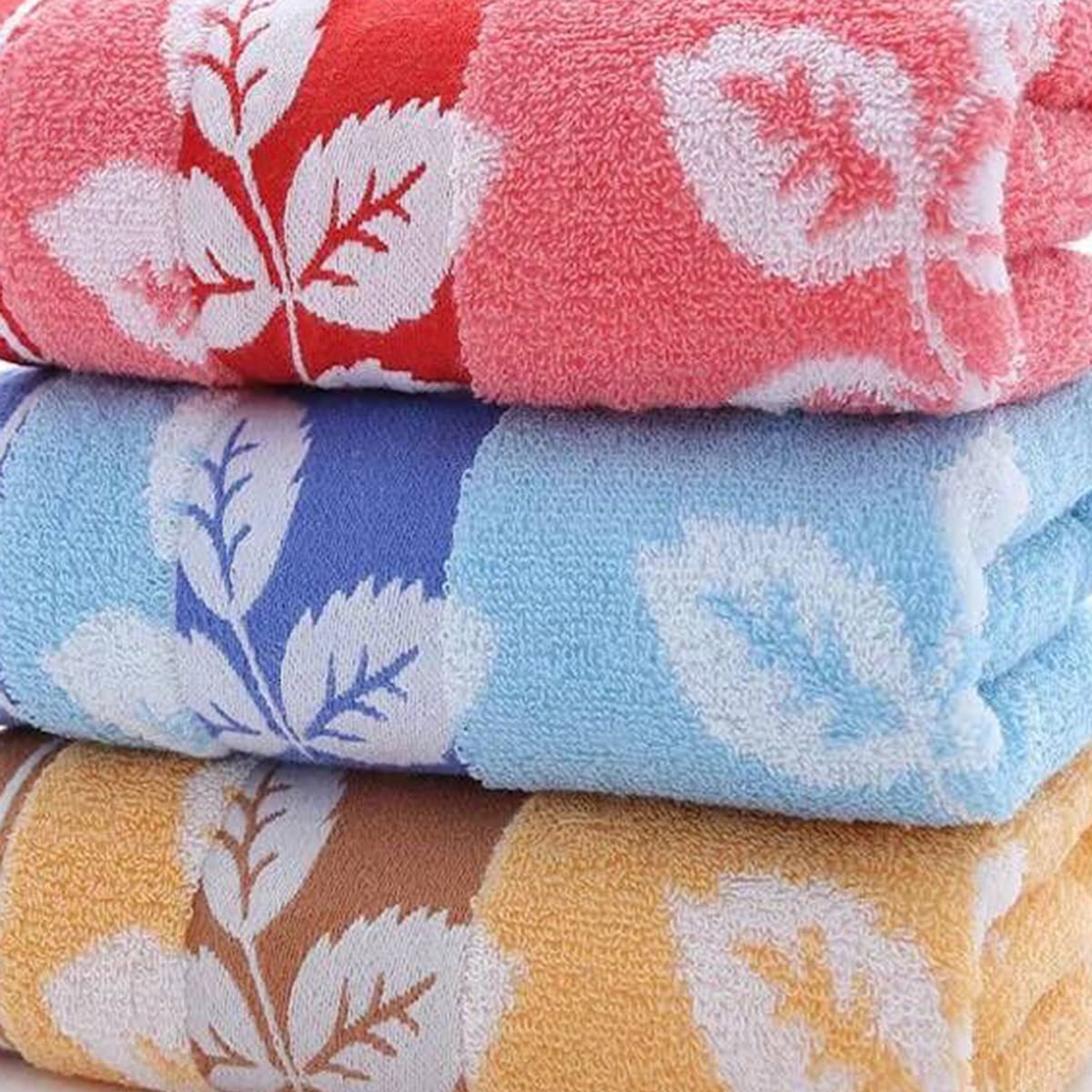 

1pc Leaf Pattern Soft Absorbent Cotton Towel, Multicolor