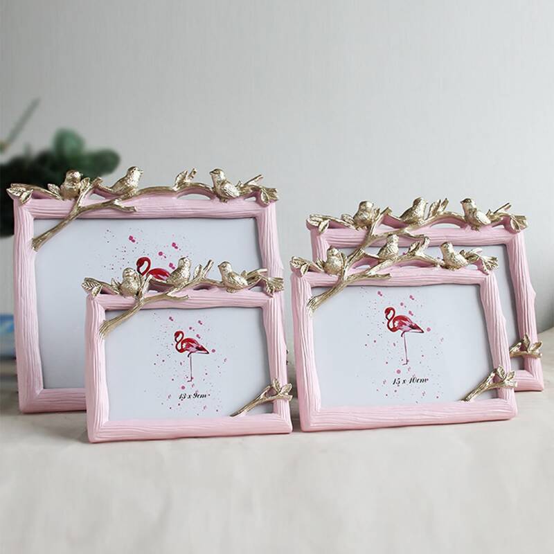1pc Three Bird Decor Wood Grain Photo Frame