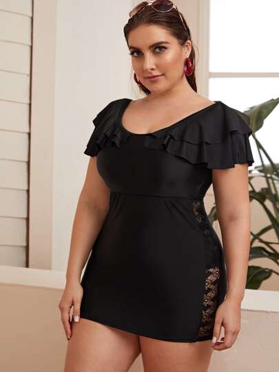 Plus Tiered Layer Top With High Waist Tankini
