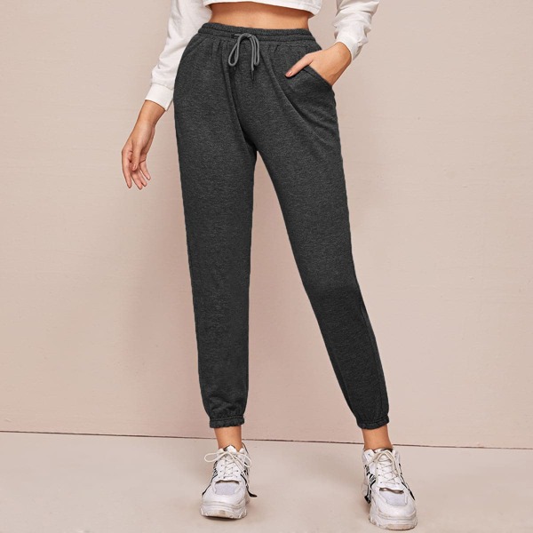 

Heathered Knit Drawstring Waist Joggers, Grey