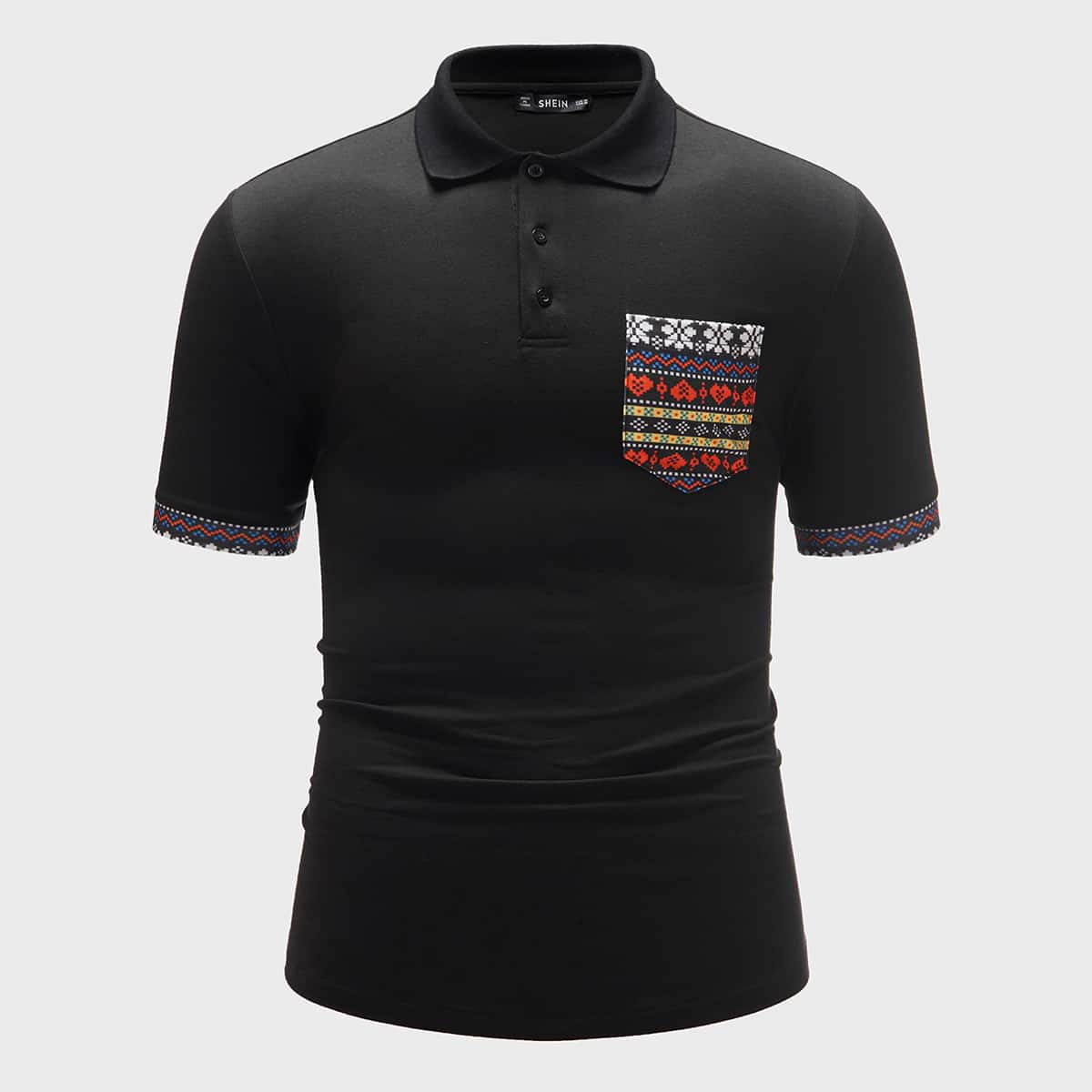 

Guys Tribal Pocket Patched Polo Shirt, Black