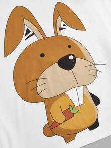 SHEIN Conjunto de pijama de hombres camiseta de manga raglán con estampado de conejo con shorts - Multicolor - Ver 4