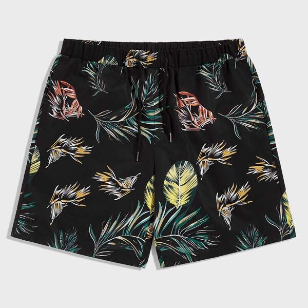 

Men Tropical Print Drawstring Waist Shorts, Multicolor