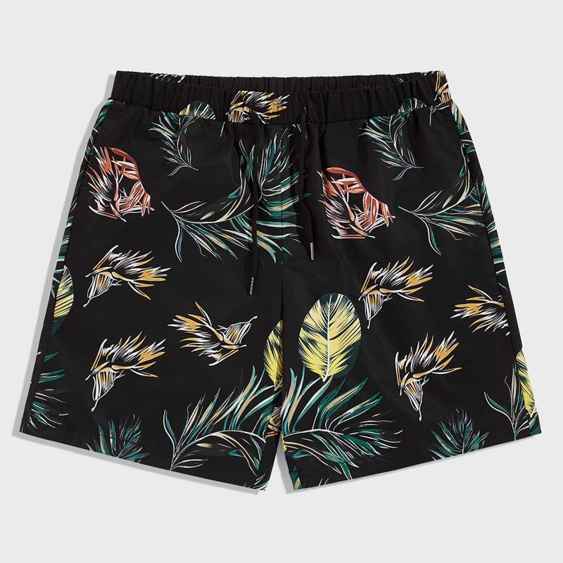 

Guys Tropical Print Drawstring Waist Shorts, Multicolor
