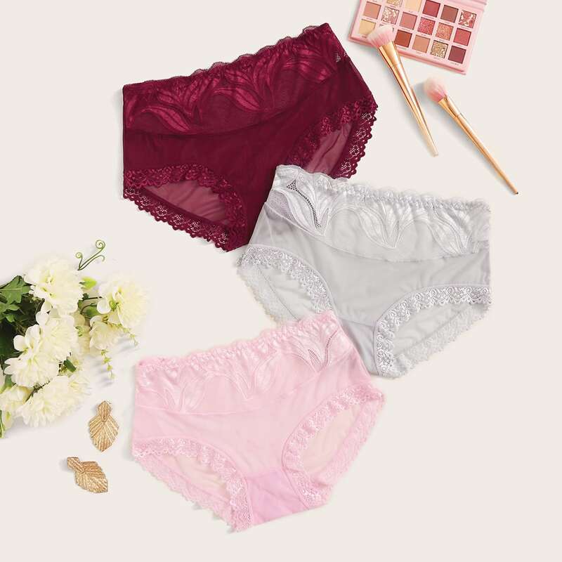 

3pack Lace Trim Panty Set, Multicolor