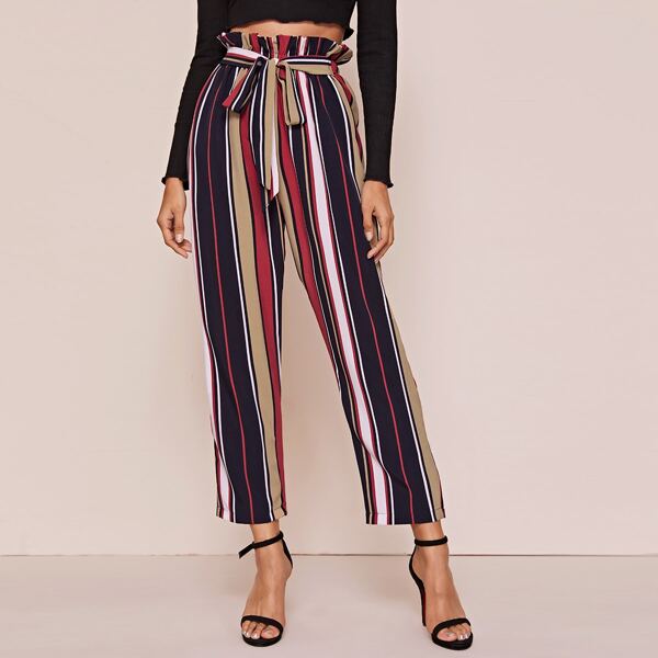 

Multi-striped Belted Straight Leg Pants, Multicolor