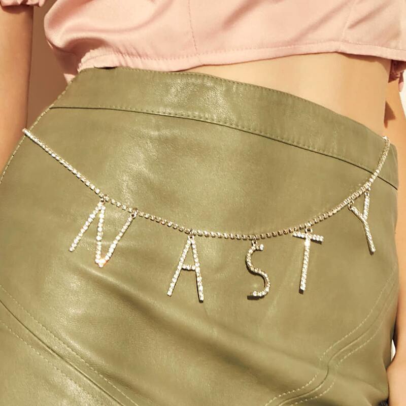 

1pc Rhinestone Engraved Letter Charm Waist Chain, Silver
