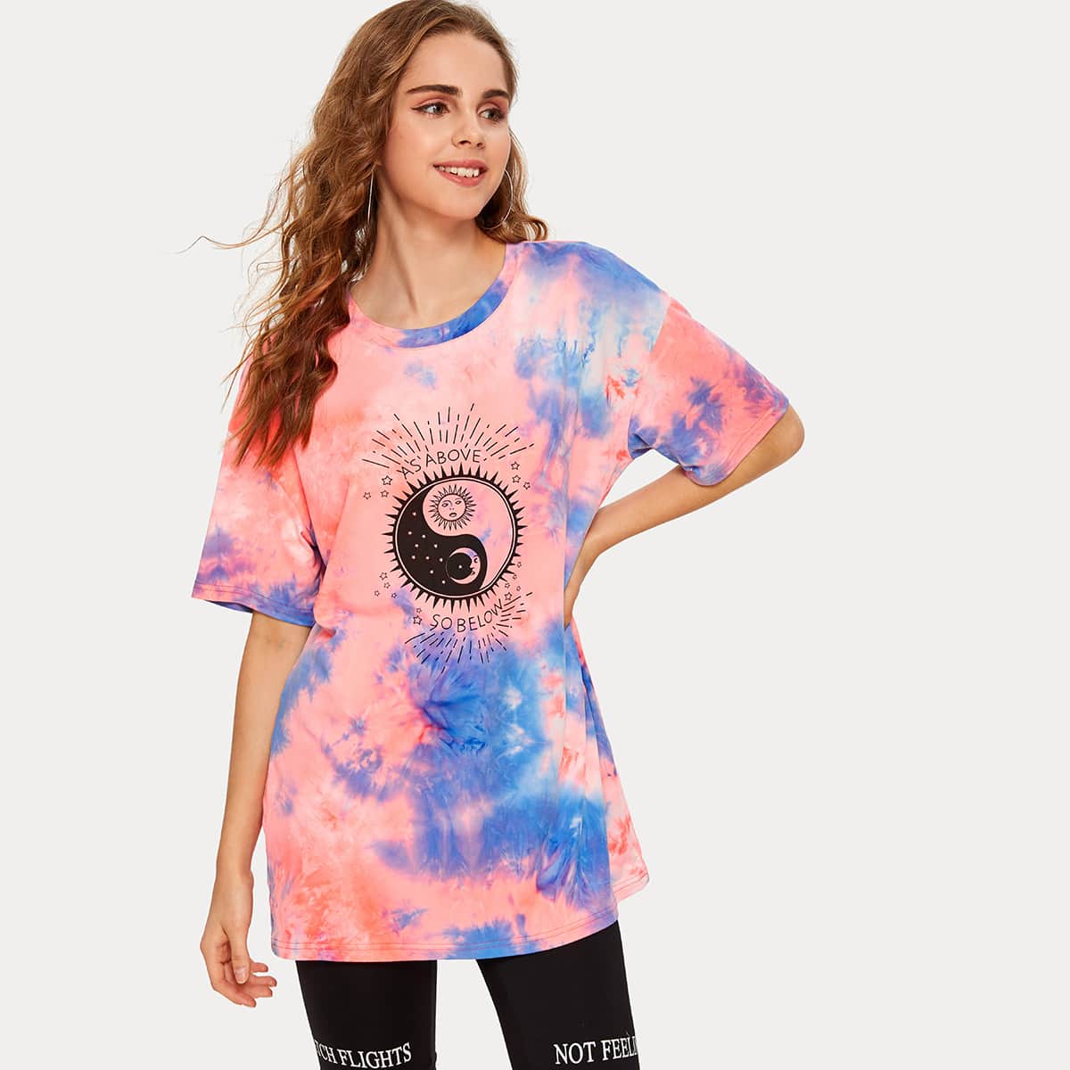 

Sun & Moon Print Tie Dye Tee, Multicolor