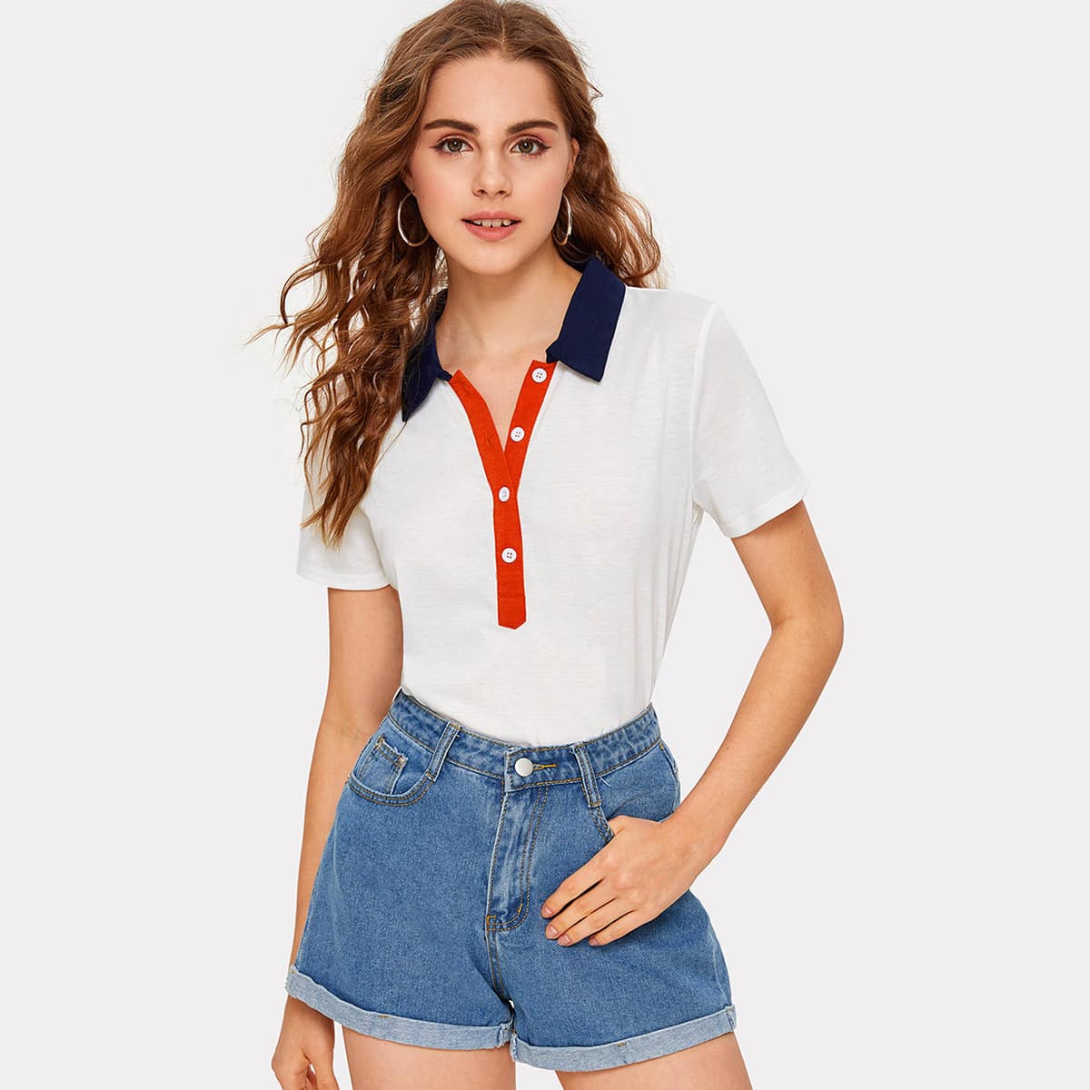 

Contrast Collar Polo Tee, White