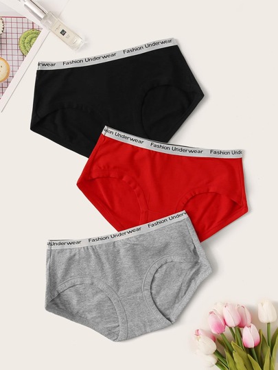 3pack Letter Graphic Panty Set