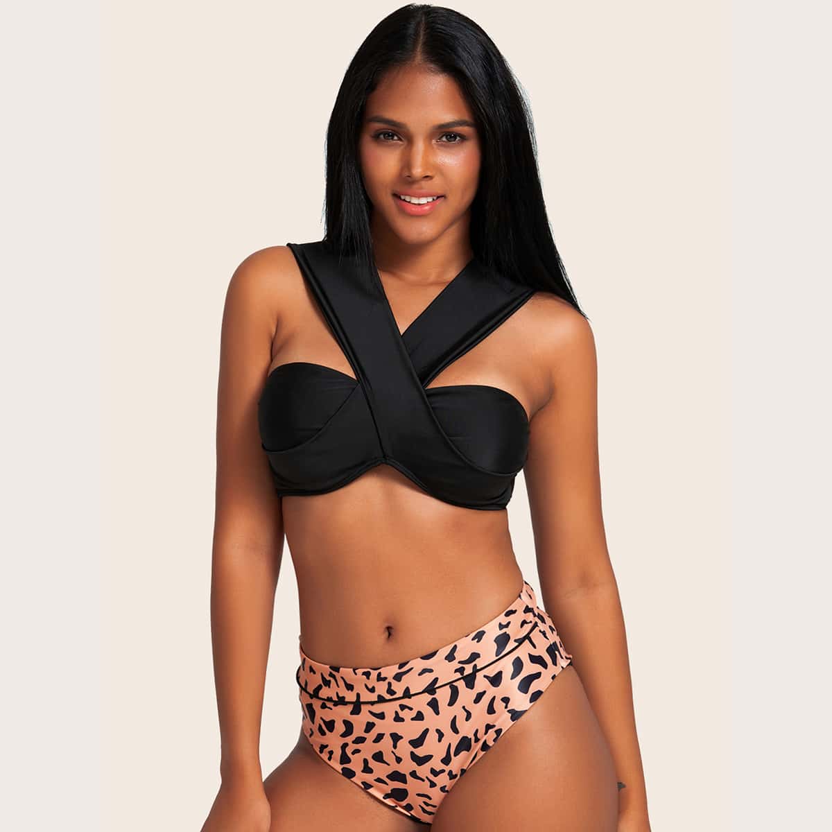 

Leopard High Waist Bikini Set, Multicolor