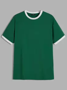 Manfinity Camiseta de hombres ribete en contraste - Verde - Ver 1