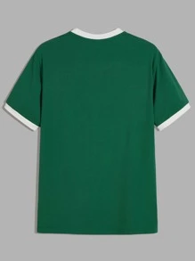 Manfinity Camiseta de hombres ribete en contraste - Verde - Ver 2
