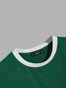 Manfinity Camiseta de hombres ribete en contraste - Verde - Ver 3