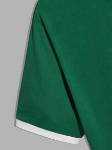 Manfinity Camiseta de hombres ribete en contraste - Verde - Ver 4