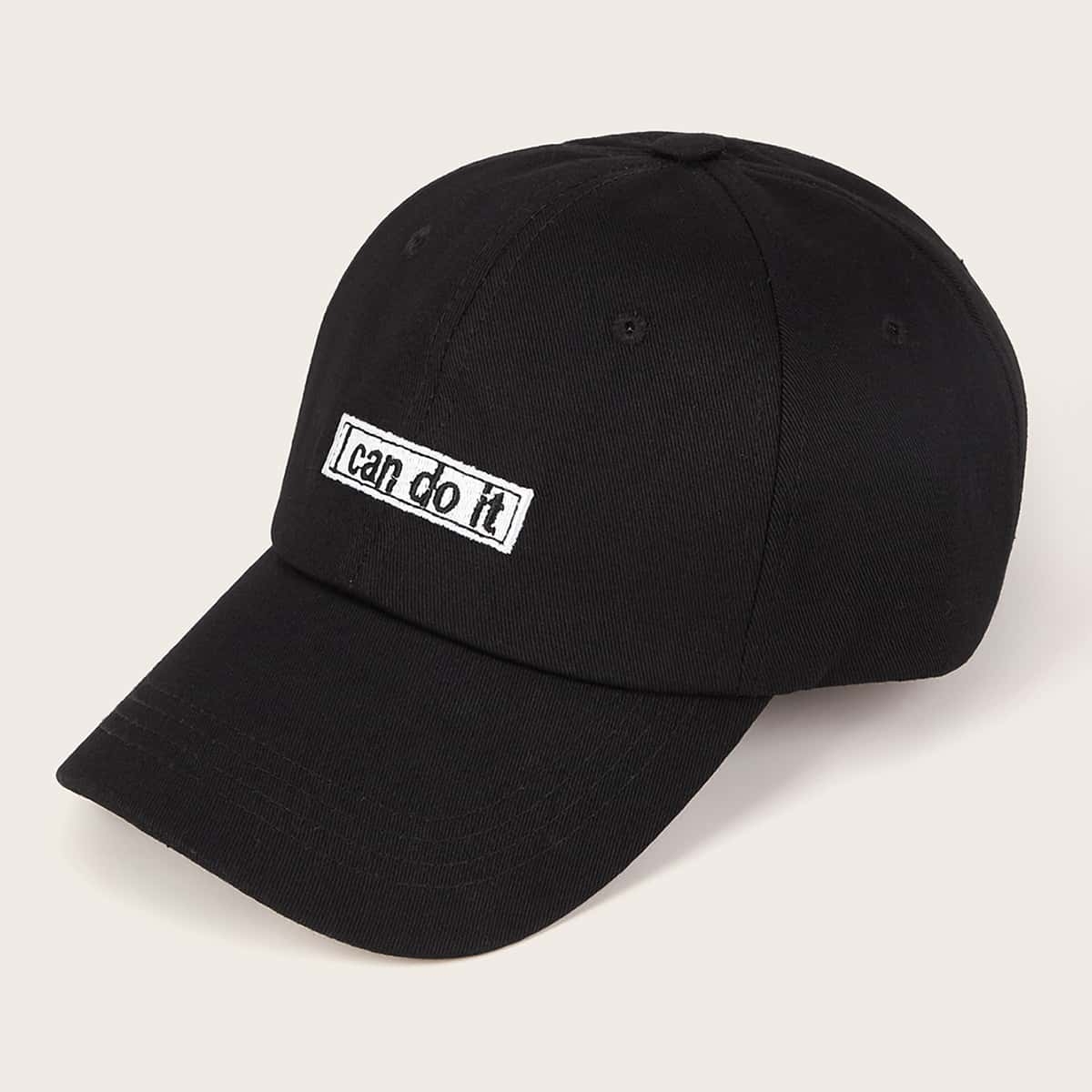 

Slogan Embroidery Baseball Cap, Black