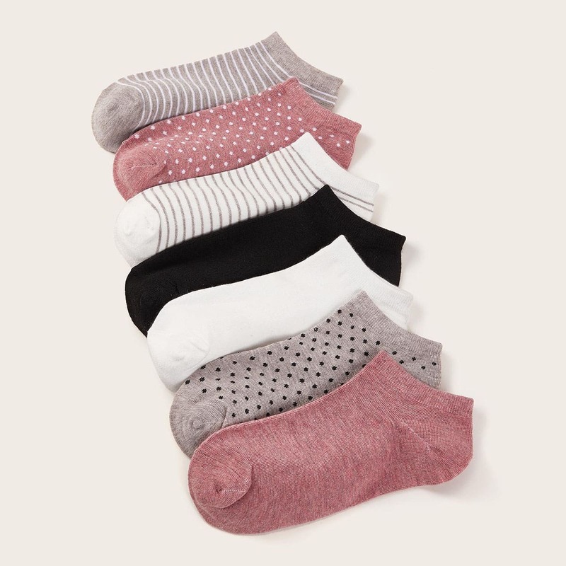 

7pairs Polka Dot & Striped Pattern Socks, Multicolor