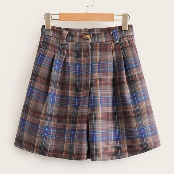 

Tartan Wide Leg Button Detail Shorts, Multicolor
