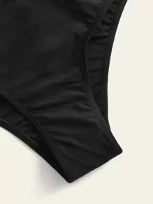 SHEIN Swim Summer Beach Cut-Out One Shoulder Bikini Set - Black - View 4