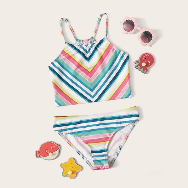 

Girls Multi-color Striped Bikini Set, Multicolor