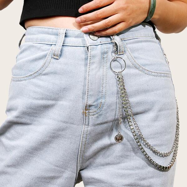 

Coin Decor Layered Waist Pant Chain, Silver