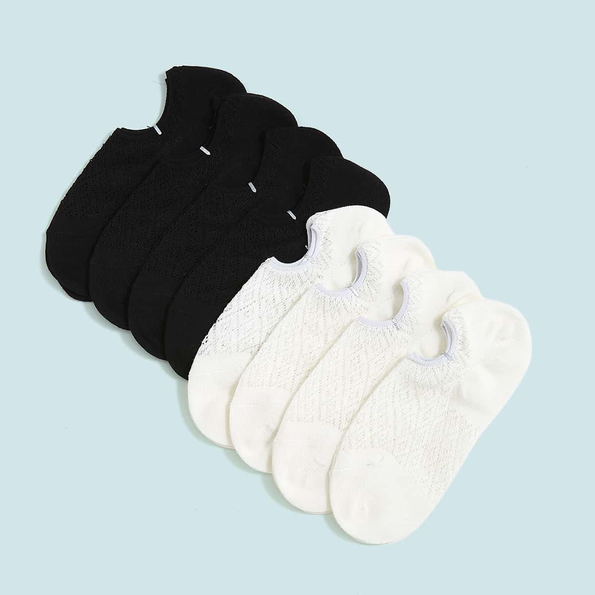 

8pairs Solid Ankle Socks, Black and white