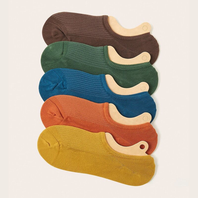 

5pairs Solid Knitted Ankle Socks, Multicolor