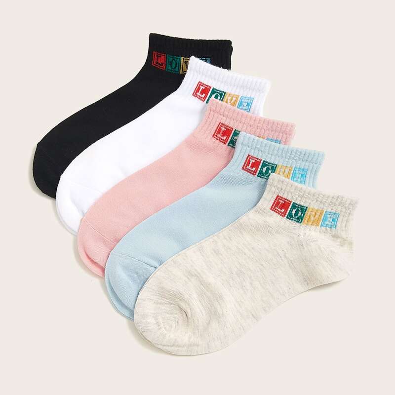 

5pairs Letter Graphic Ankle Socks, Multicolor