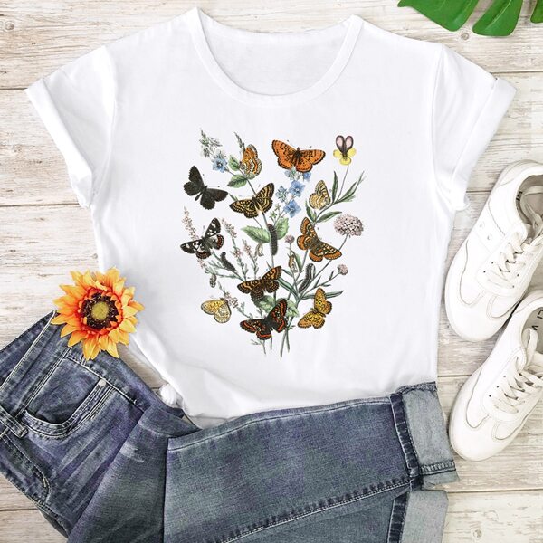 

Butterfly And Plants Print Tee, White