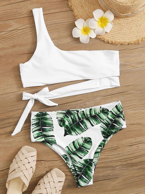 high waisted palm print bikini