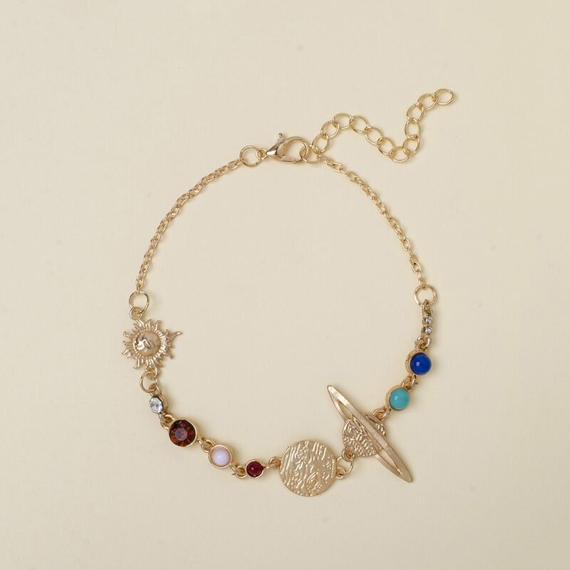 

1pc Sun & Rhinestone Decor Chain Anklet, Gold