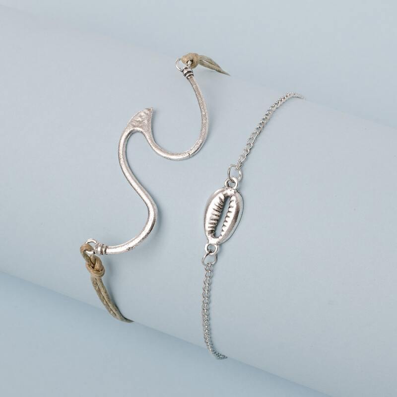

2pcs Shell Decor Anklet, Silver