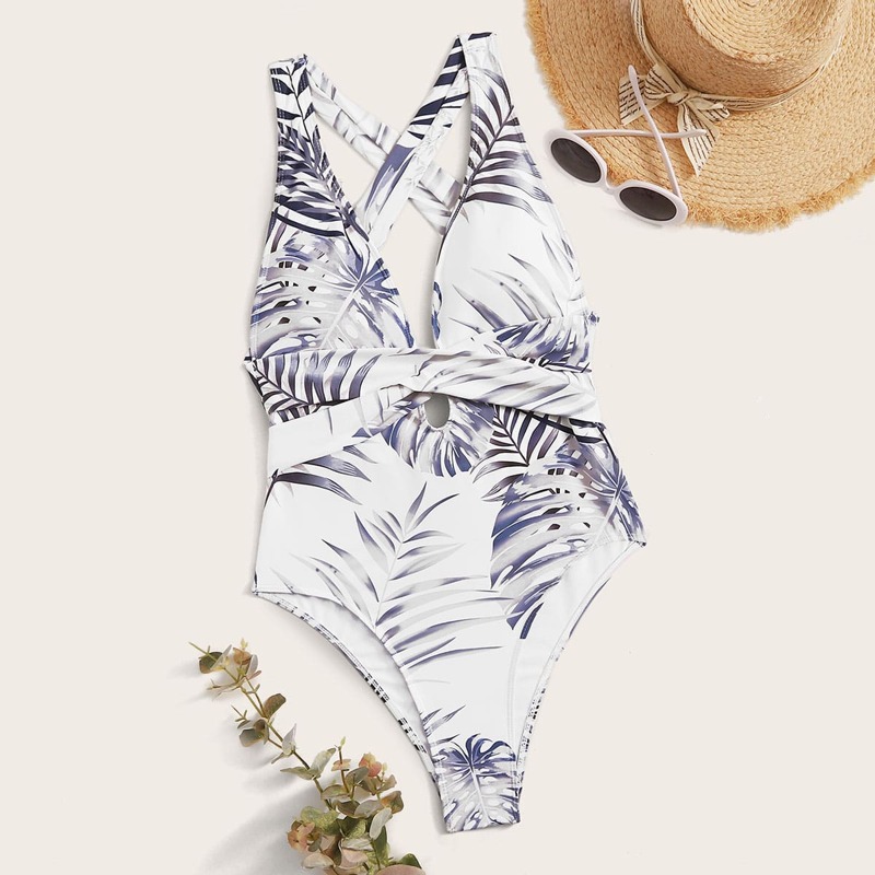 

Tropical Tie Back One Piece Swimsuit, Multicolor