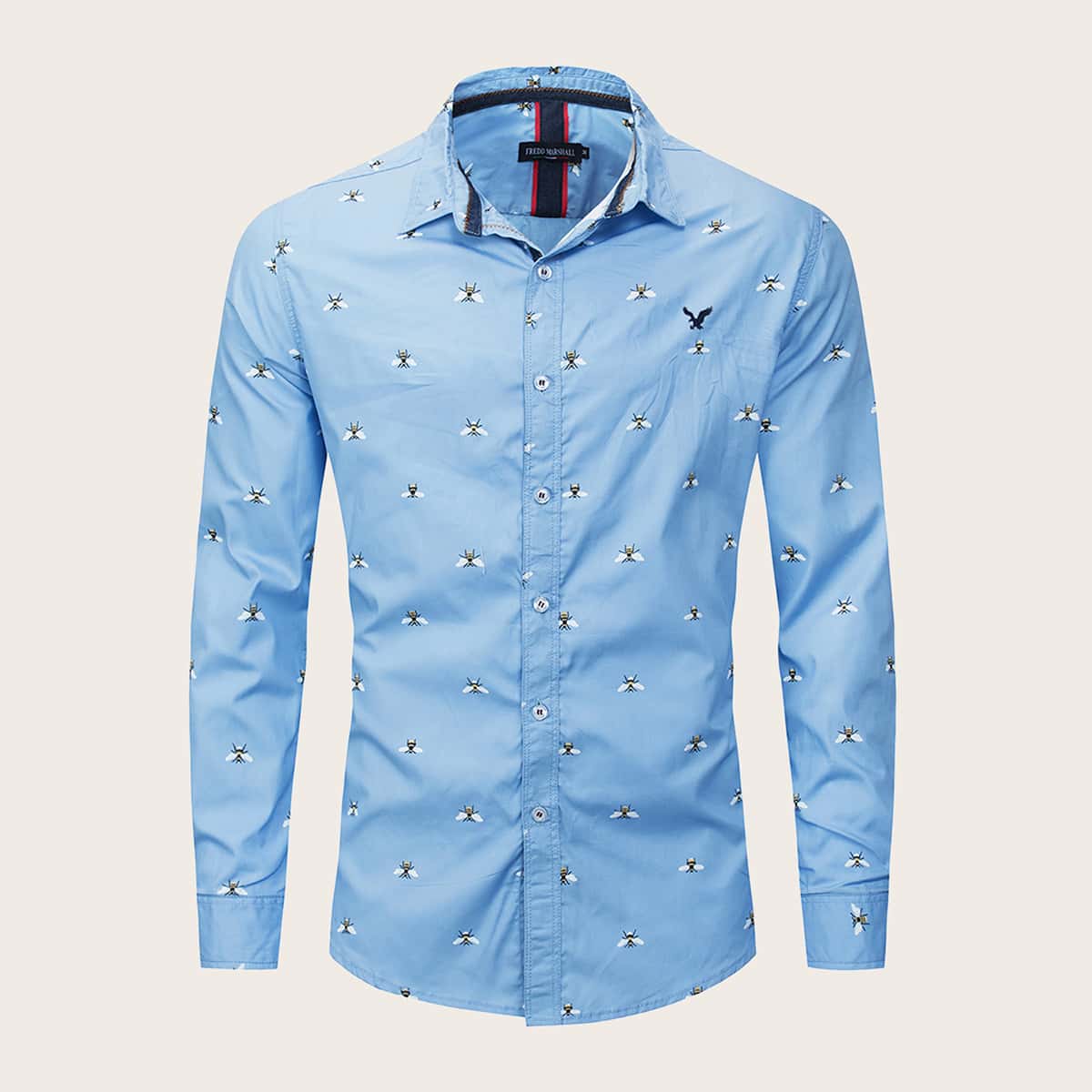 

Guys Bees Print Button Up Shirt, Blue