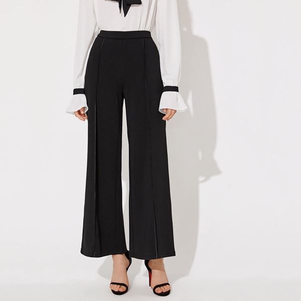 

Zip Back Seam Front Wide Leg Pants, Black