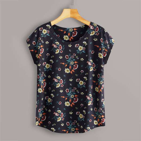 

Cut And Sew Floral Print Tee, Multicolor