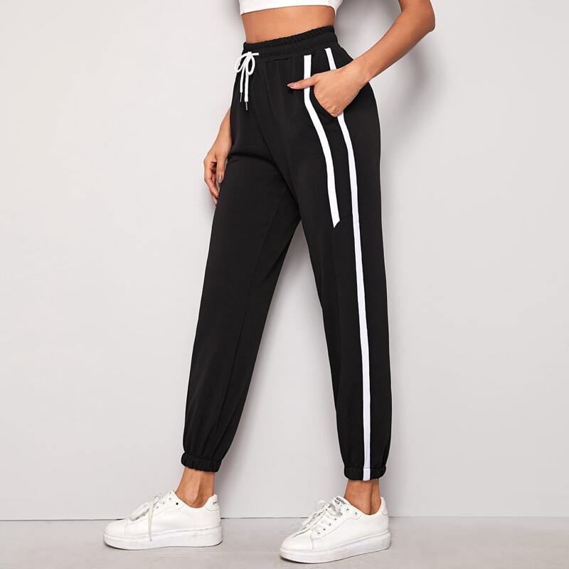 

Drawstring Waist Pocket Side Sweatpants, Black