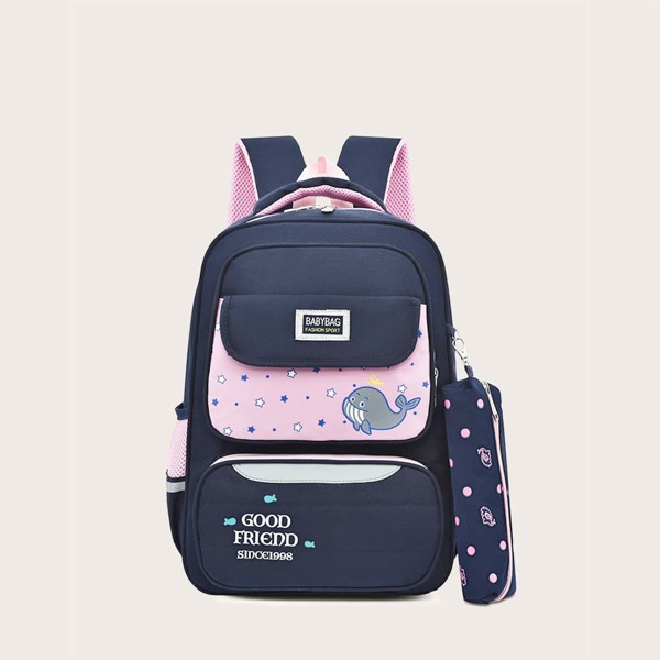 

Girls Shark Graphic Backpack With Pencil Case, Navy
