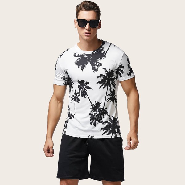 

Men Palm Tree Print Tee, White
