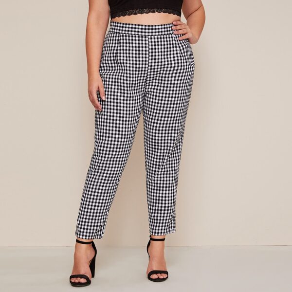 

Plus Gingham Print Tapered Pants, Black and white